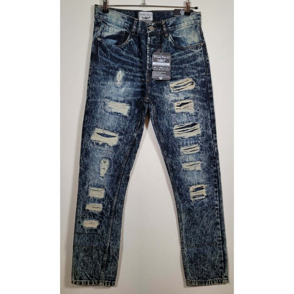 Twenty Two Oz DISTRESSED Indigo Jeans Men's Multiple Sizes New - Tag T1712